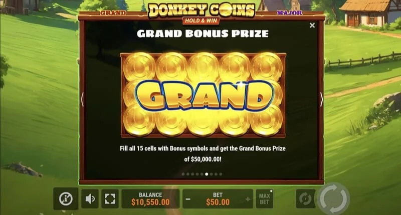 Donkey Coins Hold & Win - Mini, Minor, Major, Grand ジャックポット画面